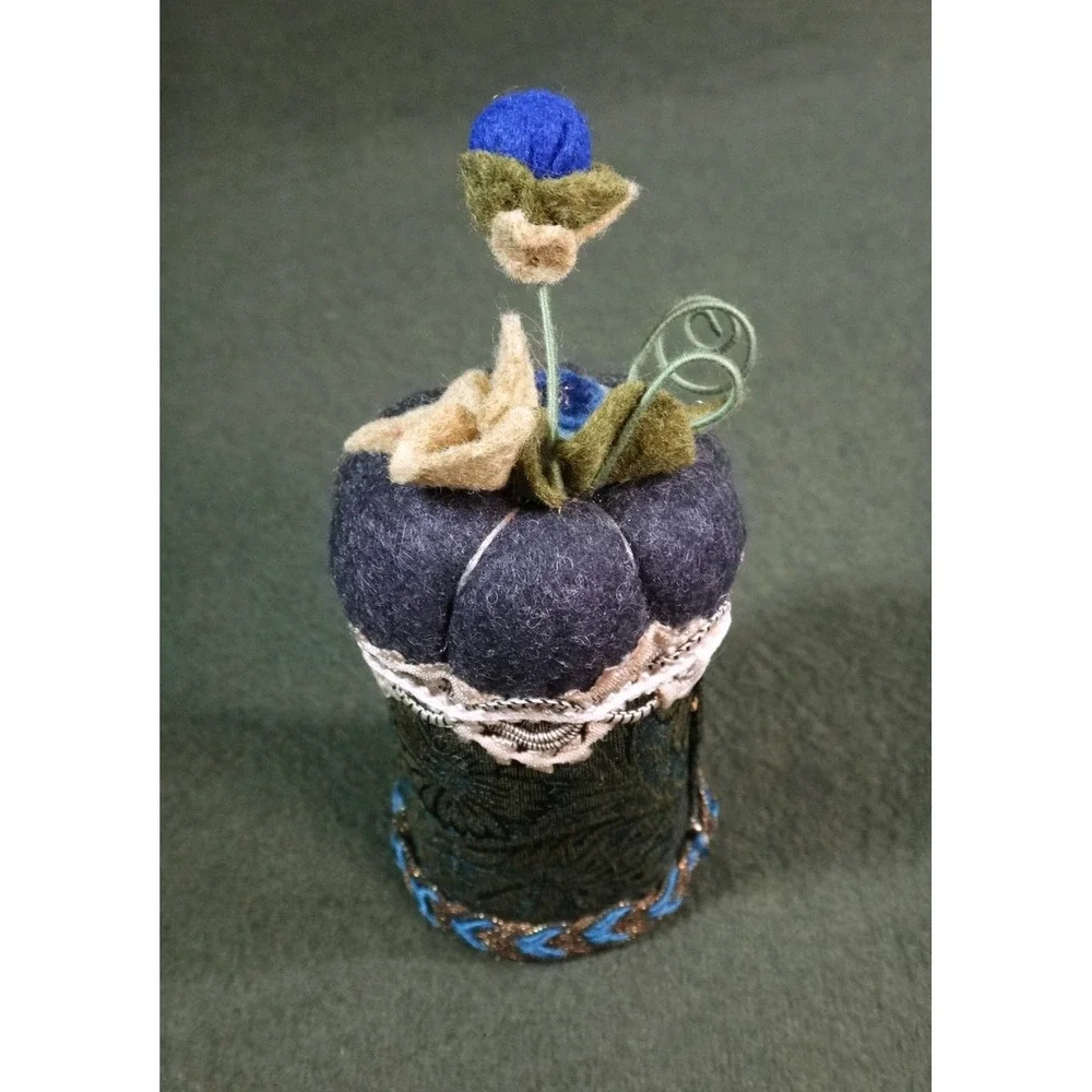 UNUSUAL felt tapestry fabric floral pin cushion HANDCRAFTED